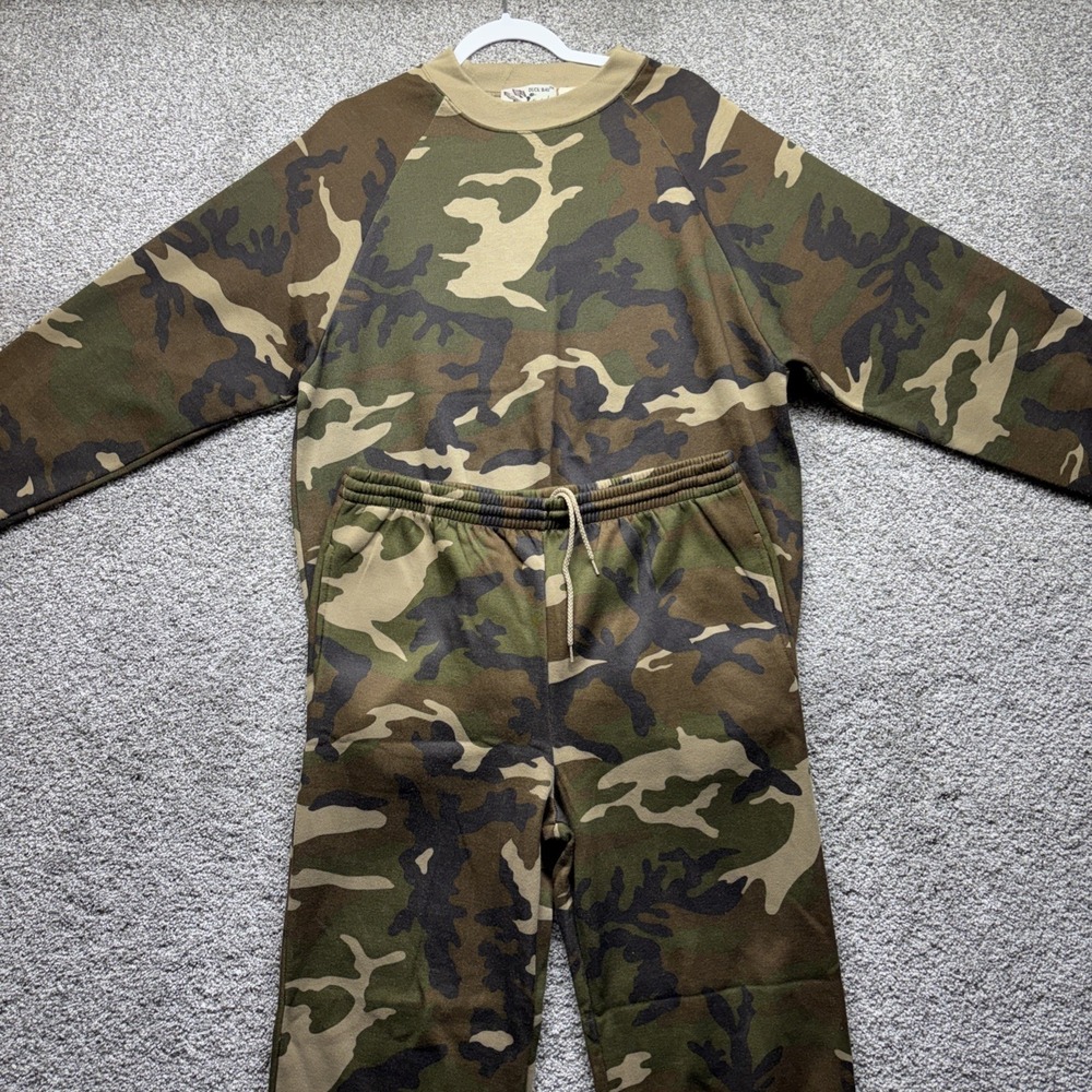 Vintage 80's Duck‎ Bay Camo Set Sweatshirt LARGE/Sweatpants MEDIUM Fleece CLEAN